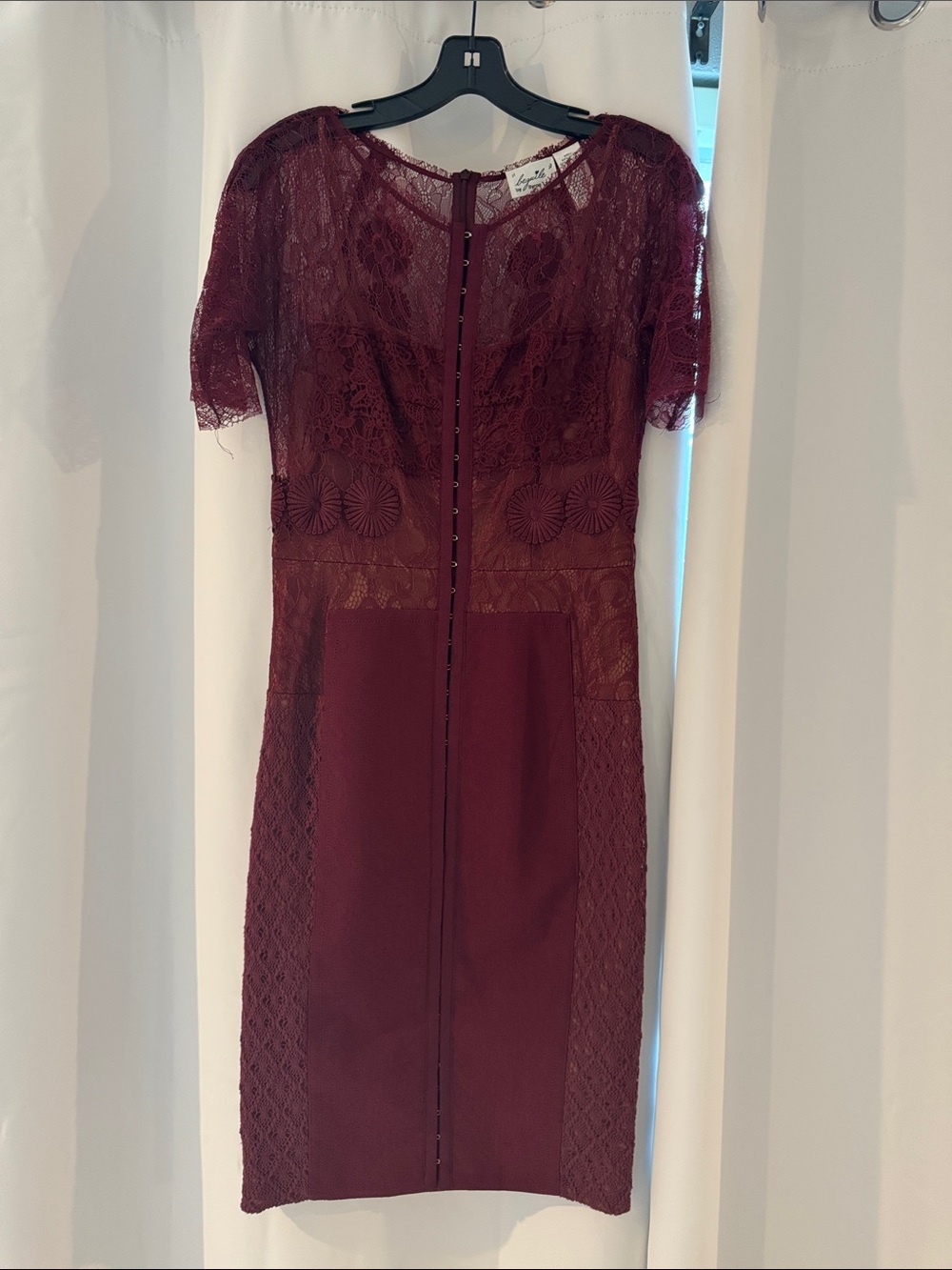 Byron Lars Carissima Burgundy Lace-Accent Midi Dress. Didn’t come with a belt.